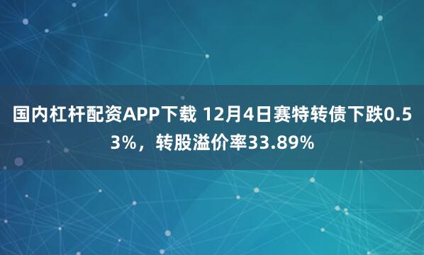国内杠杆配资APP下载 12月4日赛特转债下跌0.53%，转股溢价率33.89%